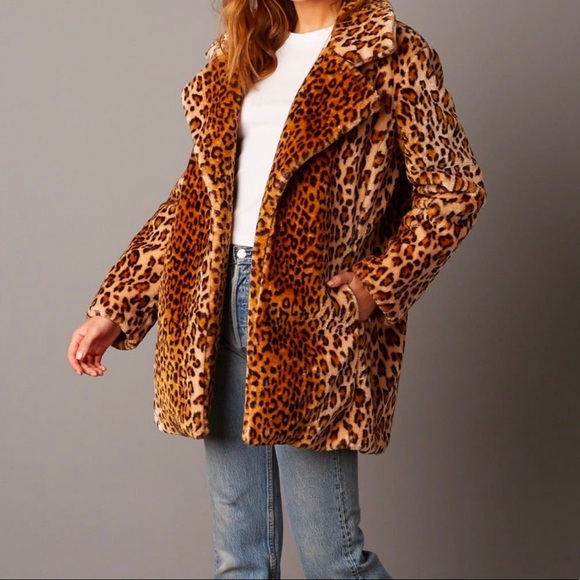Open Collar Faux Fur Coat - Picture 1 of 4